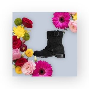 Luxe: OJour 𖦹 Lug Sole Moto Boot 𖦹 Sparkly Black Caviar Leather 𖦹 Taylor Swift